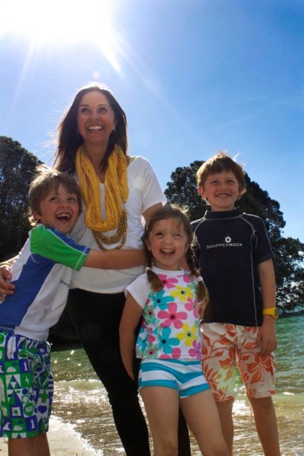 Liz Eglinton, owner and founder of Snapper Rock with Louis (7yrs), Francesca (4yrs) and Mitchy (8yrs)
